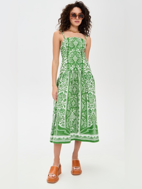 FARM Rio Dresses & Skirts - Farm Rio green delicate tapestry linen drop waist midi dress